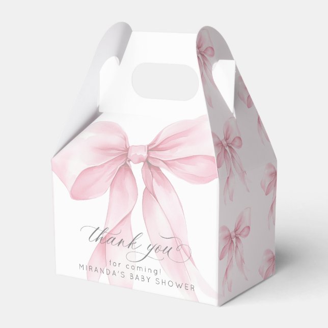 Pink Bow Baby girl Shower elegant Favor Boxes (Front Side)