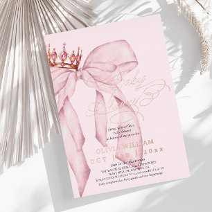 Pink Bow Baby Girl Shower Foil Invitation