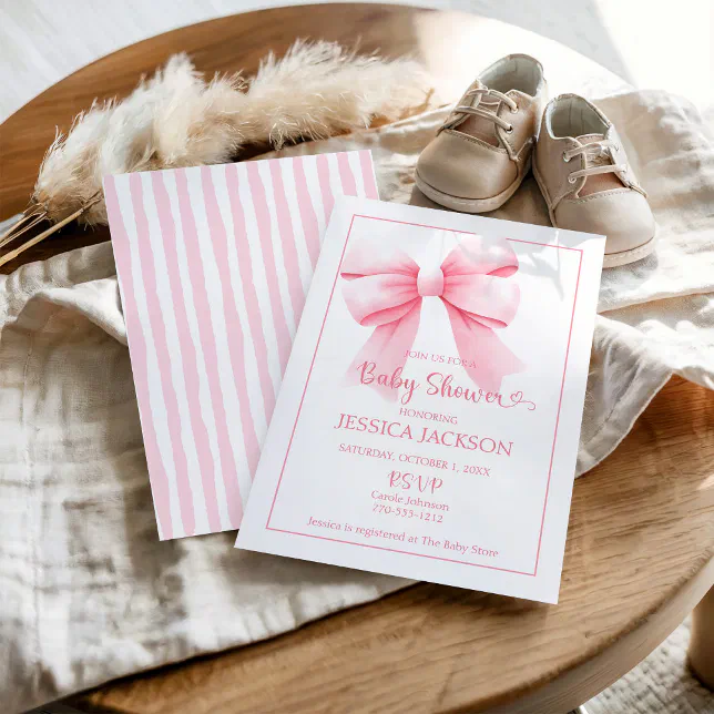 Pink Bow Baby Girl Shower Invitation | Zazzle