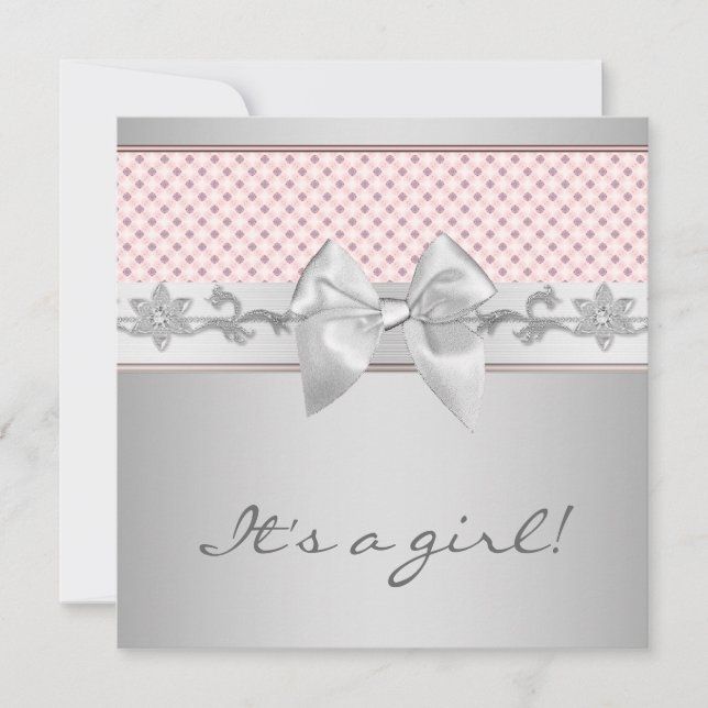 Pink Bow Baby Girl Shower Invitation (Front)