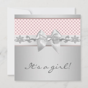 Pink Bow Baby Girl Shower Invitation