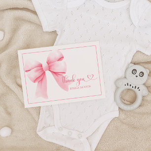 Pink Bow Baby Girl Shower  Letterpress Thank You Card