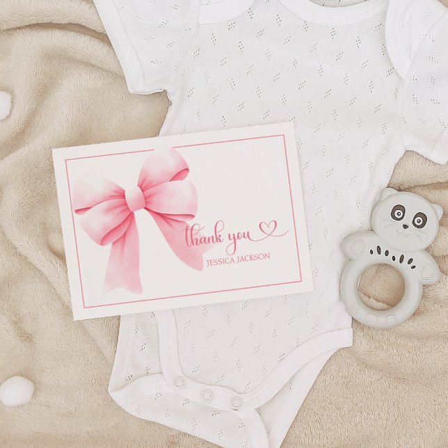 Pink Bow Baby Girl Shower  Thank You Card (Creator Uploaded)