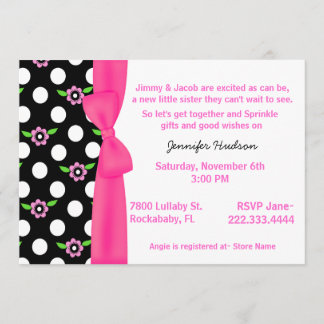 Pink Bow Baby Girl Sprinkle Shower Invitation