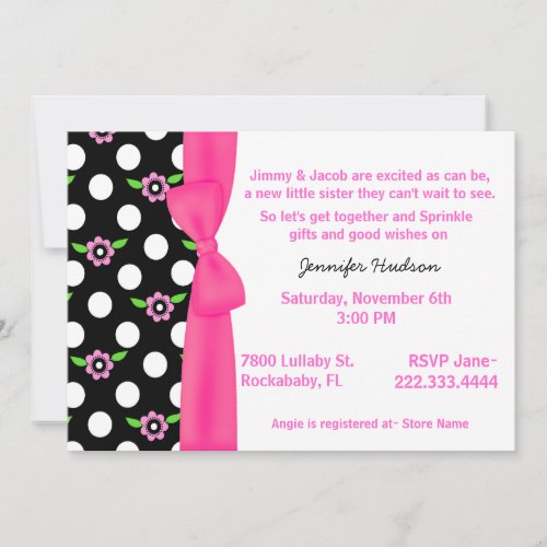 Pink Bow Baby Girl Sprinkle Shower Invitation