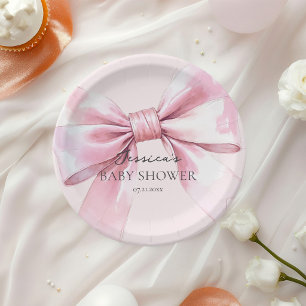 Pink Bow Baby Girl Stickers Paper Plates