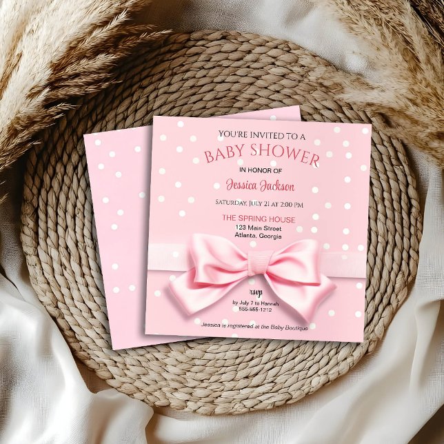 Pink Bow Baby Girl with Polka Dot Square Announcement (Creator Uploaded)