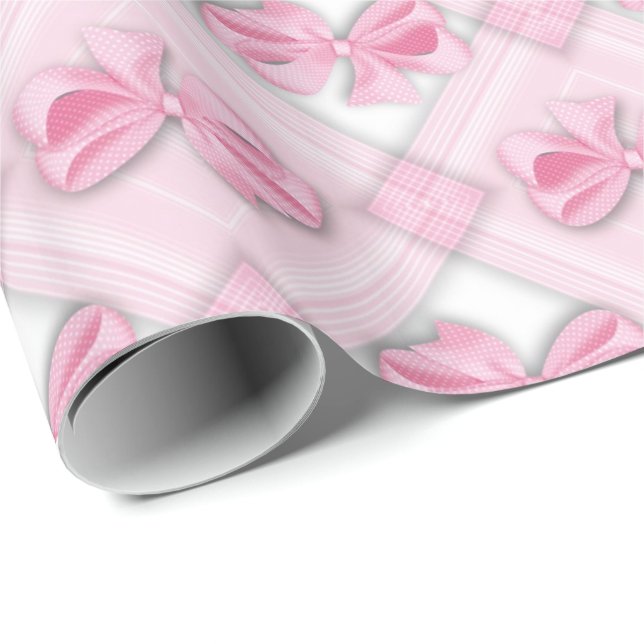 Pink bow baby girl wrapping paper (Roll Corner)