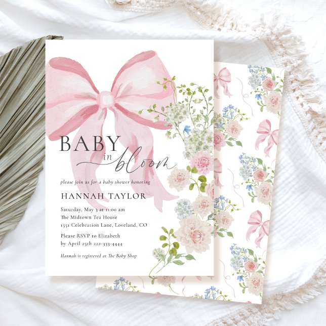 Pink Bow Baby in Bloom Baby Shower Invitation (Creator Uploaded)