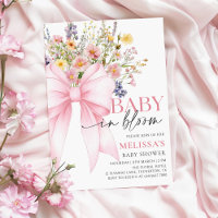 Pink Bow Baby in Bloom Baby Shower Invitation