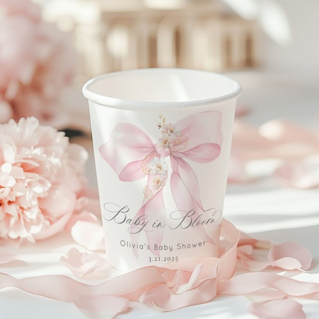 Pink Bow Baby in Bloom Baby shower Paper Cups (Creator Uploaded)
