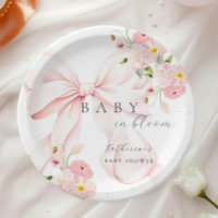 Pink Bow Baby In Bloom Baby Shower Paper Plate