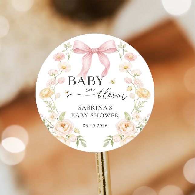 Pink Bow Baby In Bloom Baby Shower Sticker (Creator Uploaded)