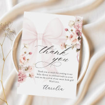 Pink Bow Baby in Bloom Baby Shower Thank You Card