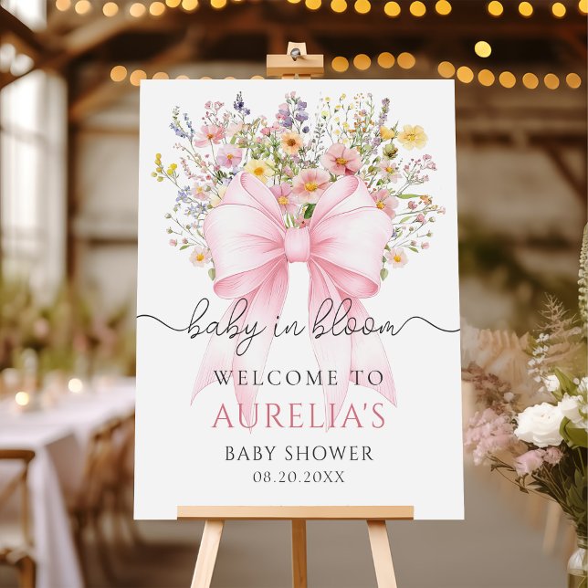 Pink Bow Baby In Bloom Baby Shower Welcome Foam Board (Creator Uploaded)