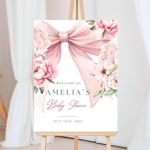 Pink Bow Baby in Bloom Baby Shower Welcome Sign