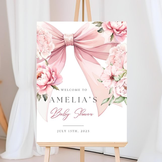 Pink Bow Baby in Bloom Baby Shower Welcome Sign (Creator Uploaded)