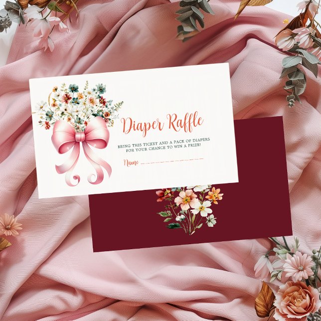 Pink Bow Baby in Bloom Diaper Raffle Ticket Enclosure Card (Creator Uploaded)