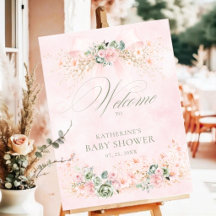 Pink Bow Baby in Bloom Floral Baby Shower Welcome