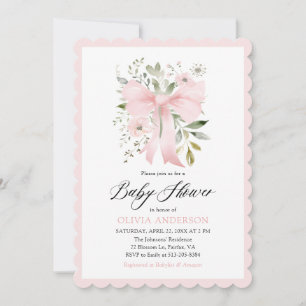 Pink Bow Baby in Bloom Floral Girl Baby Shower Invitation