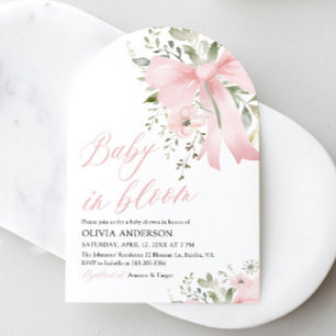 Pink Bow Baby in Bloom Floral Girl Baby Shower Invitation