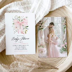Pink Bow Baby in Bloom Floral Girl Baby Shower Invitation