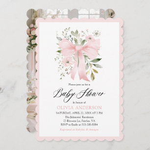Pink Bow Baby in Bloom Floral Girl Baby Shower Invitation