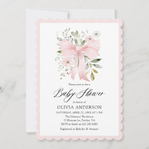 Pink Bow Baby in Bloom Floral Girl Baby Shower Invitation