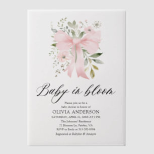 Pink Bow Baby in Bloom Floral Girl Baby Shower Vellum Invitations