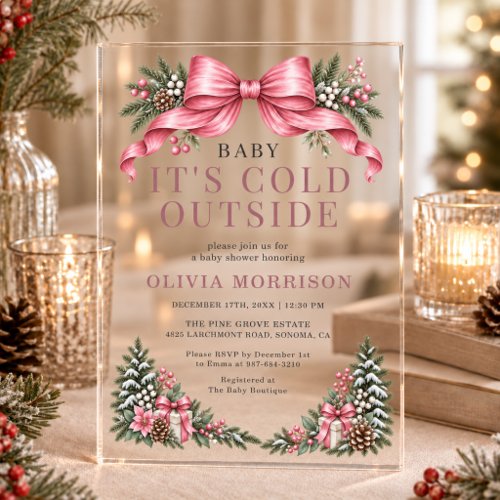 Winter Baby It's Cold Outside Pink baby shower invitation