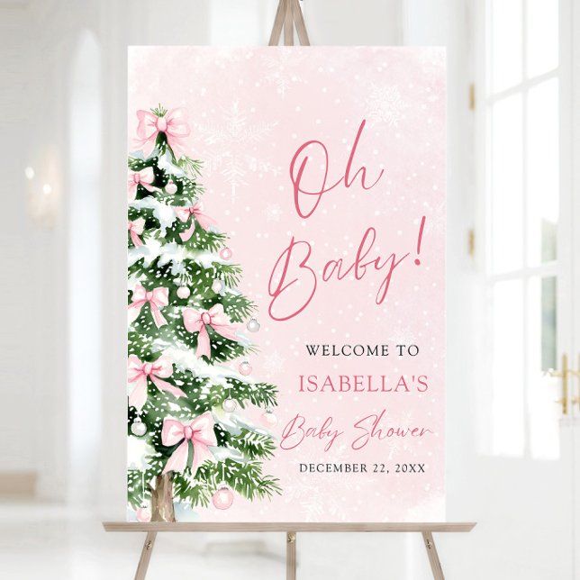Pink Bow Baby It's Cold Outside Baby Shower Foam Board (Pink Bow Baby It's Cold Outside Oh Baby Baby Shower Poster)