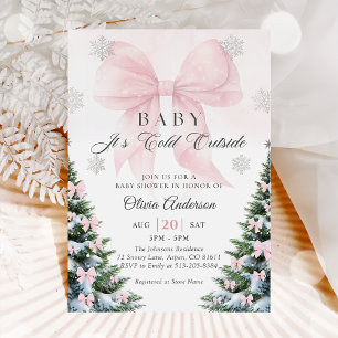 Pink Bow Baby It's Cold Outside Baby Shower Invit Invitation