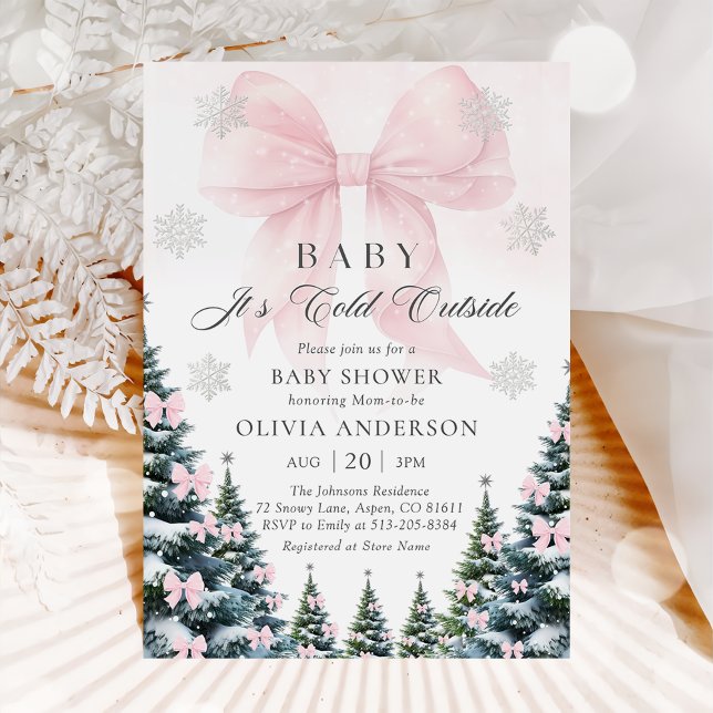 Pink Bow Baby It's Cold Outside Baby Shower  Invitation (Creator Uploaded)