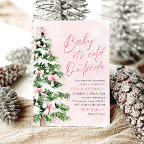 Pink Bow Baby It's Cold Outside Baby Shower Invitation