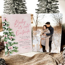 Pink Bow Baby It's Cold Outside Baby Shower Invitation