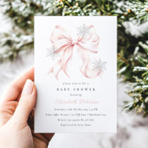 Pink Bow Baby It's Cold Outside Baby Shower Invitation