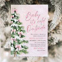 Pink Bow Baby It's Cold Outside Baby Shower Invitation