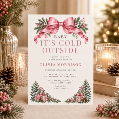 Winter Baby It's Cold Outside Pink baby shower invitation