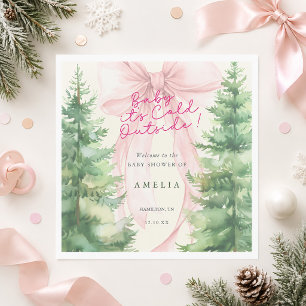 Pink Bow Baby It's Cold Outside Baby Shower Napkins