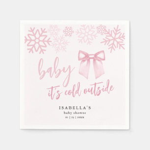 Pink Bow Baby Its Cold Outside Baby Shower Napkins