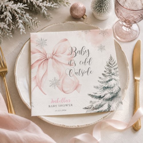 Pink Bow Baby It's Cold Outside Baby Shower xmas Napkins