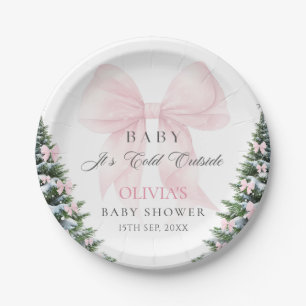 Pink Bow Baby It's Cold Outside Bow Baby Shower Paper Plates