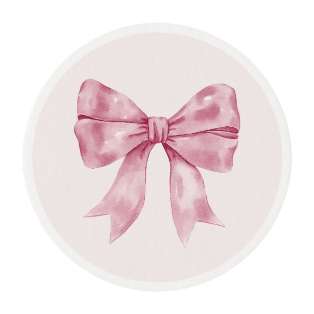 Pink Bow Baby or Bridal Shower, Birthday Party Edible Frosting Rounds (Front)