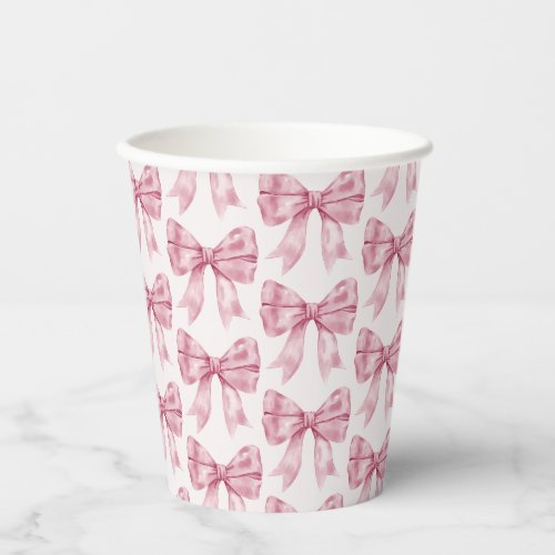 Pink Bow Baby or Bridal Shower Birthday Party Paper Cups