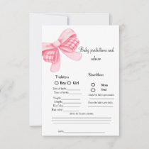 Pink Bow baby prediction Baby Shower game Card