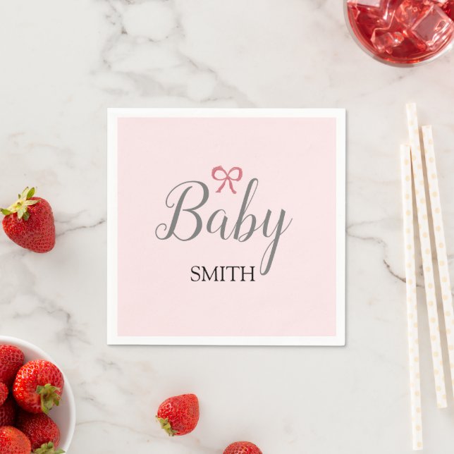 Pink Bow Baby Script Custom Name Napkins (Insitu)