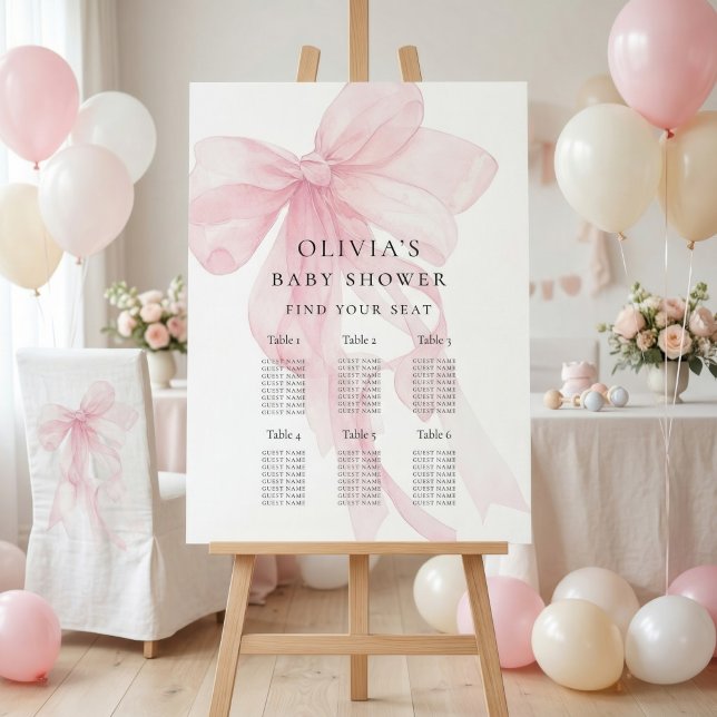 Pink Bow Baby Shower 6 table Seating Chart Foam Board (Creator Uploaded)
