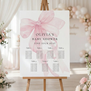 Pink Bow Baby Shower 7 table Seating Chart Foam Board