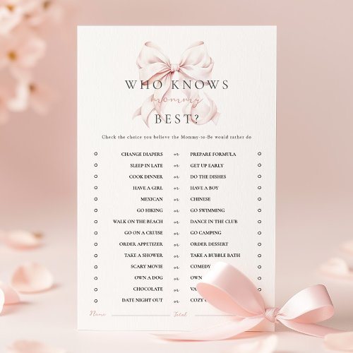 Pink Bow Baby Shower Activity Games