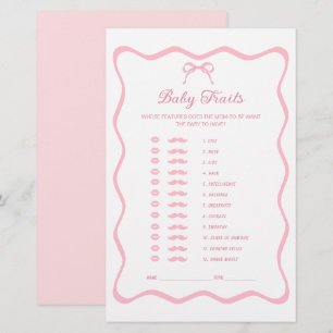 Pink Bow Baby Shower Baby Traits Game